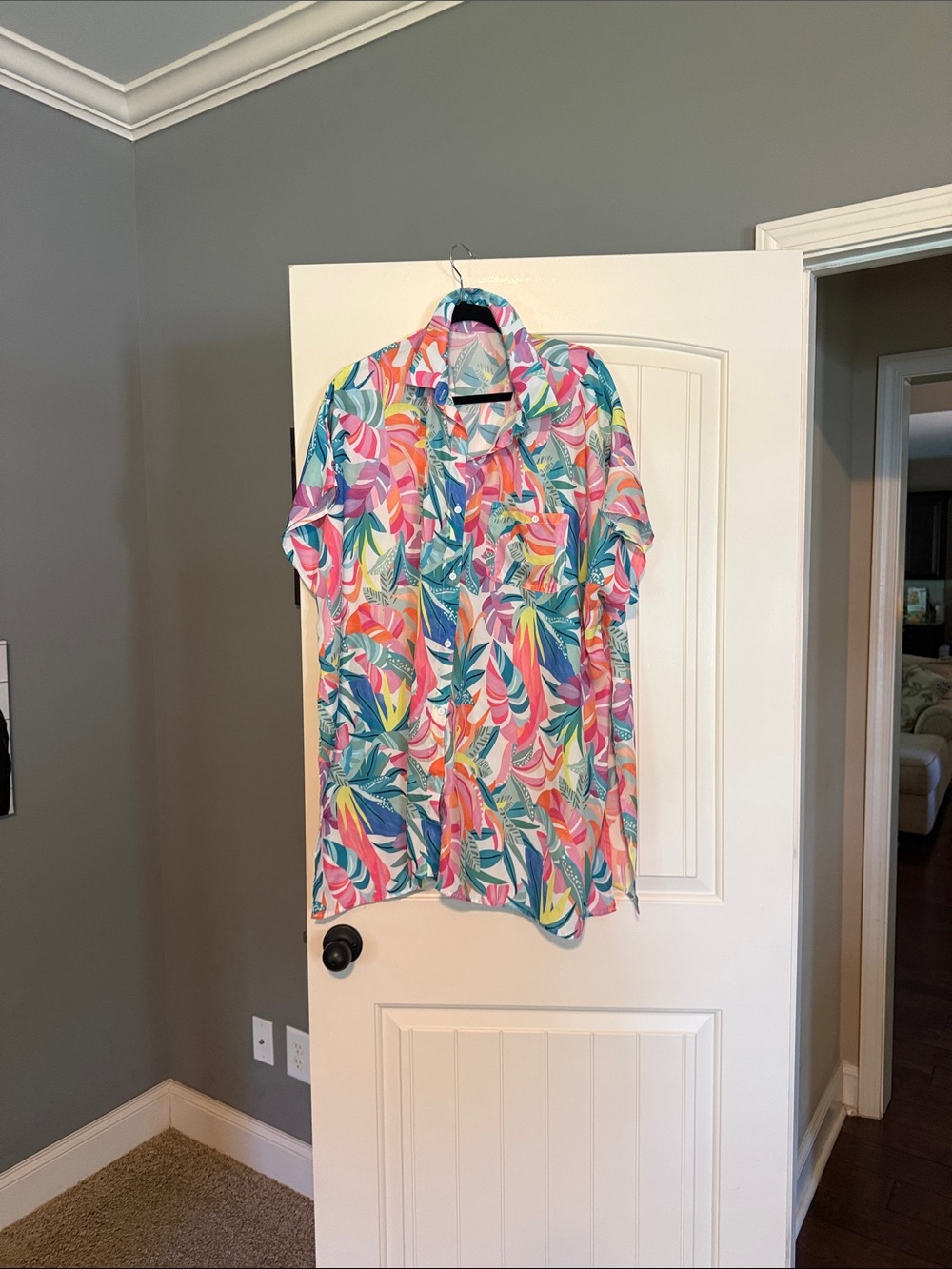 Colorful Tropical Button-Up Bathing suit cover up - Multicolor Leaf Print
